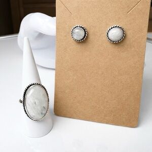 Sterling Silver Moonstone Ring Size 9 & Stud Earrings Set New